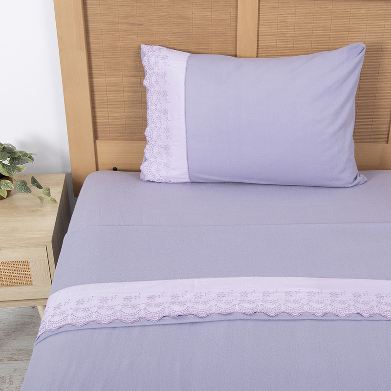 SABANA POLAR LISA BRODERIE 1.5 PLAZAS MORADO - 1