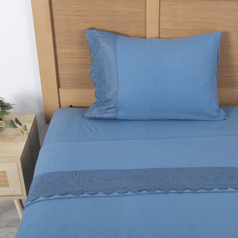 SABANA POLAR LISA BRODERIE 1.5 PLAZAS AZUL - 1