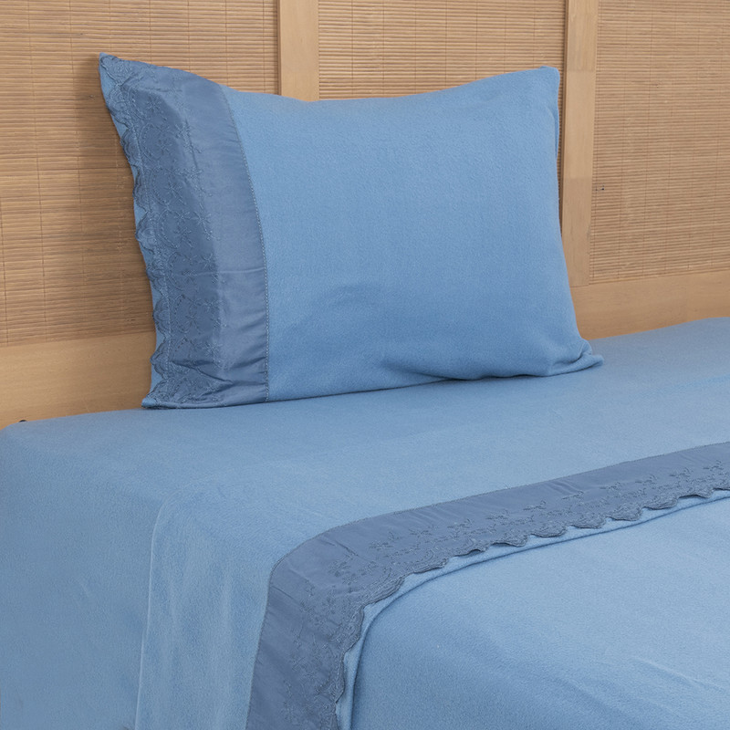 SABANA POLAR LISA BRODERIE 1.5 PLAZAS AZUL - 2