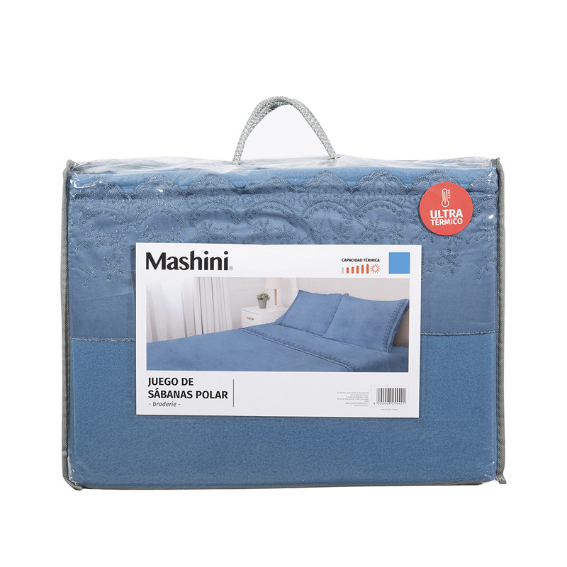 SABANA POLAR LISA BRODERIE 1.5 PLAZAS AZUL - 5