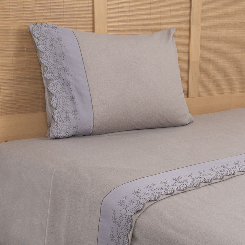 SABANA POLAR LISA BRODERIE 1.5 PLAZAS TAUPE - 2
