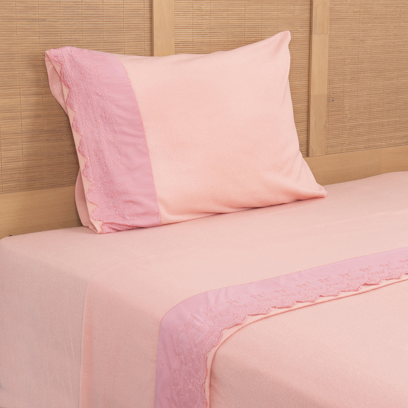 SABANA POLAR LISA BRODERIE 1.5 PLAZAS ROSADO - 2