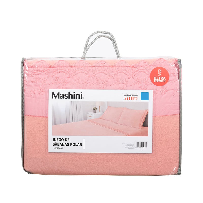 SABANA POLAR LISA BRODERIE 1.5 PLAZAS ROSADO - 4