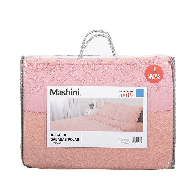 SABANA POLAR LISA BRODERIE 1.5 PLAZAS ROSADO - 5