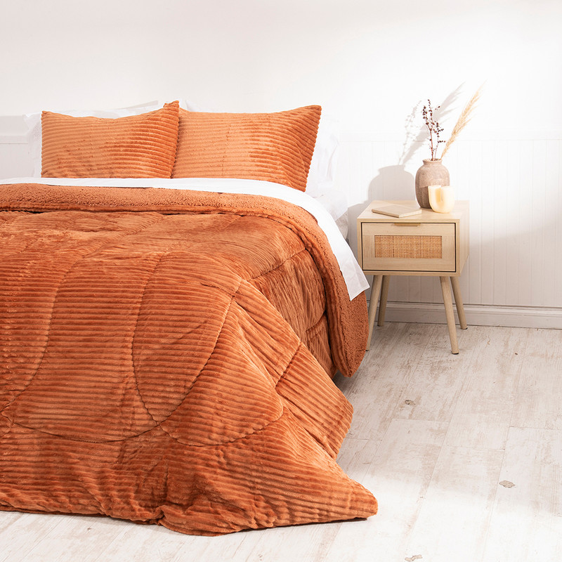 PLUMON CORDUROY CORAL SHERPA SUPER KING CAFÉ - 4