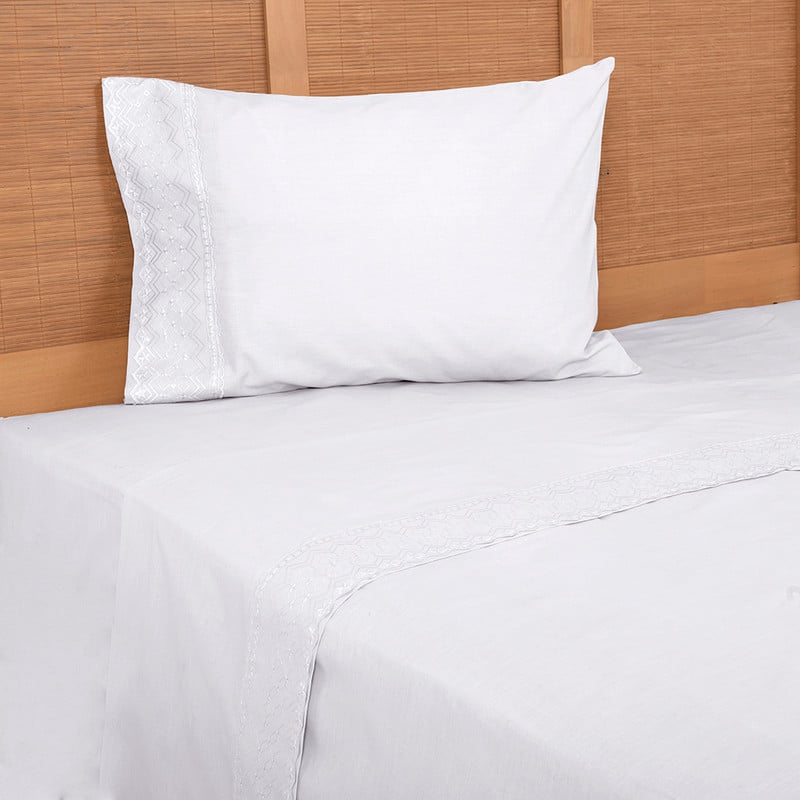 SABANA BRODERIE GEO 1.5 PLAZAS EN COLOR BLANCO - 1