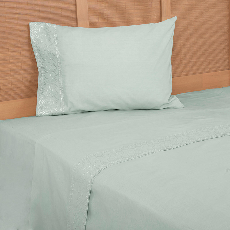 SABANA BRODERIE GEO 1.5 PLAZAS VERDE - 1