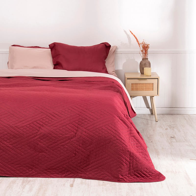 SET QUILT LISO + SABANA LISO KING ROJO - 1