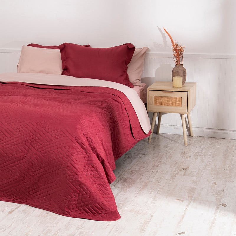 SET QUILT LISO + SABANA LISO KING ROJO - 3