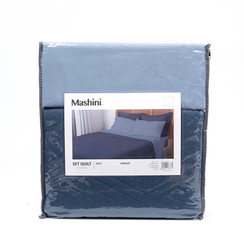SET QUILT LISO + SABANA LISO KING AZUL - 4