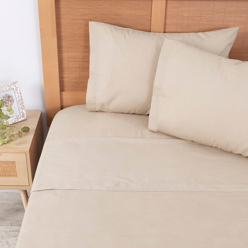 SABANA 180 HILOS LISOS 2 PLAZAS BEIGE - 1