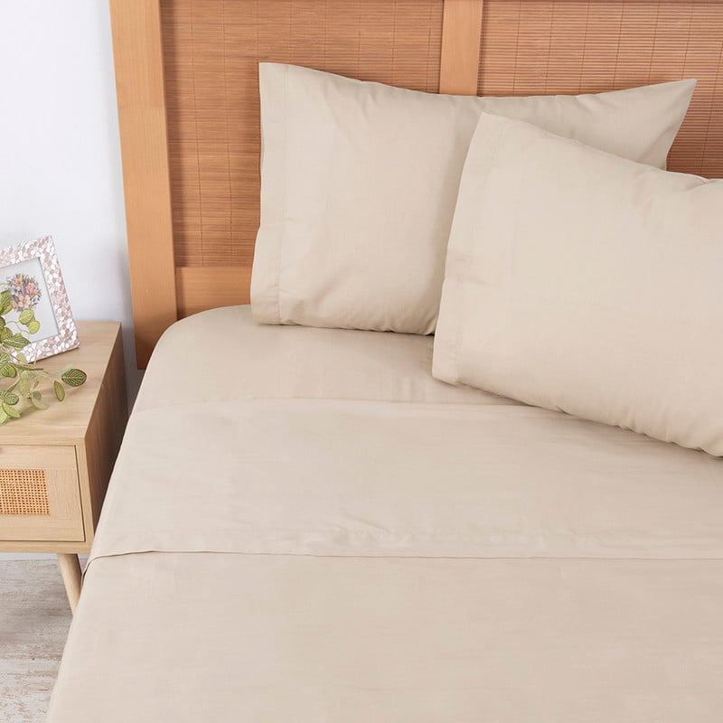 SABANA 180 HILOS LISOS SUPER KING BEIGE - 1