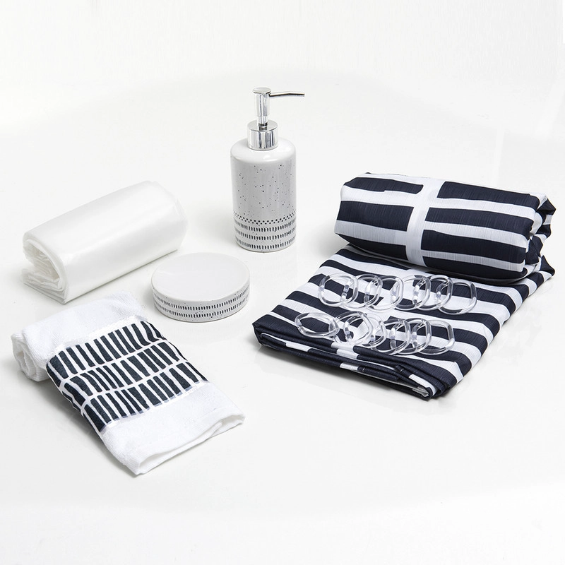 SET CORTINA BAÑO 6 PZAS CAJA ELQUI - 1