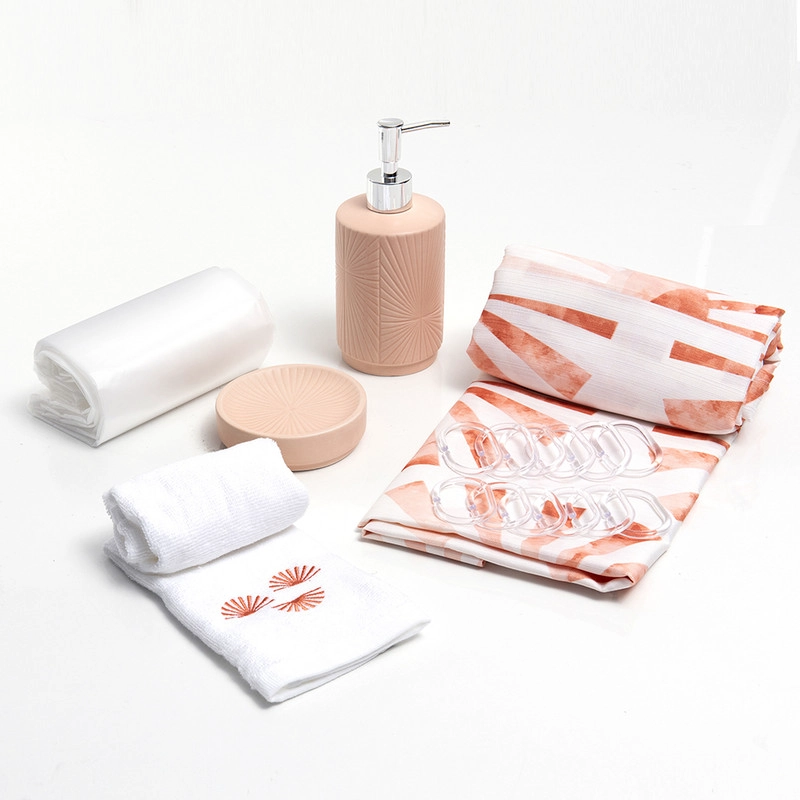 SET CORTINA BAÑO 6 PZAS CAJA RAPEL - 1