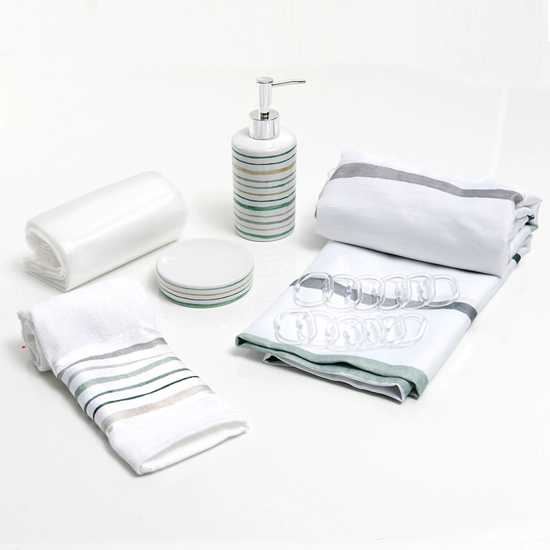 SET CORTINA BAÑO 6 PZAS CAJA LLUTA - 1