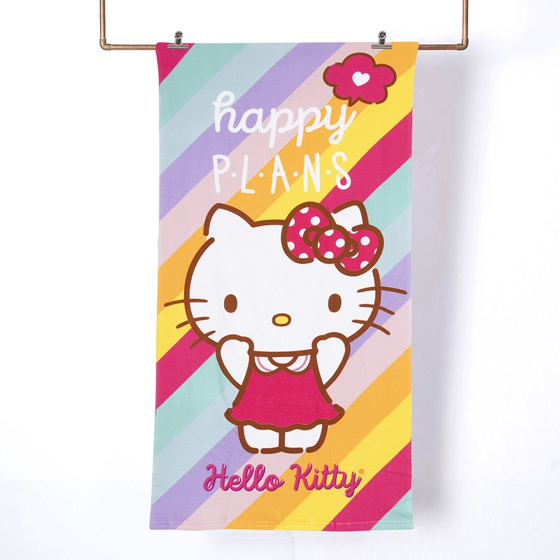 TOALLA PLAYA C/BOLSO 70X140 + 33X19 HELLO KITTY ARCOIRIS - 1