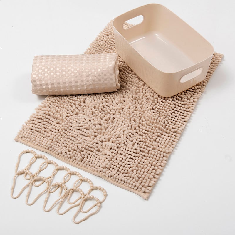 SET CORTINA+PISO+CANASTO 4 PZAS MASHINI BEIGE - 1