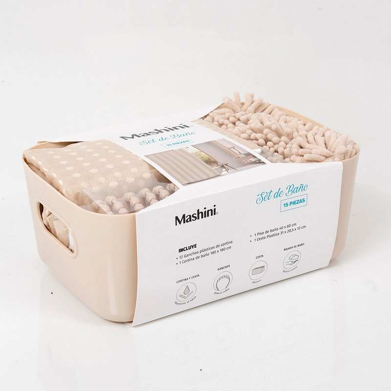 SET CORTINA+PISO+CANASTO 4 PZAS MASHINI BEIGE - 4