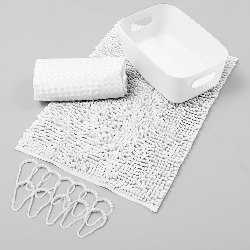 SET CORTINA+PISO+CANASTO 4 PZAS MASHINI BLANCO - 1
