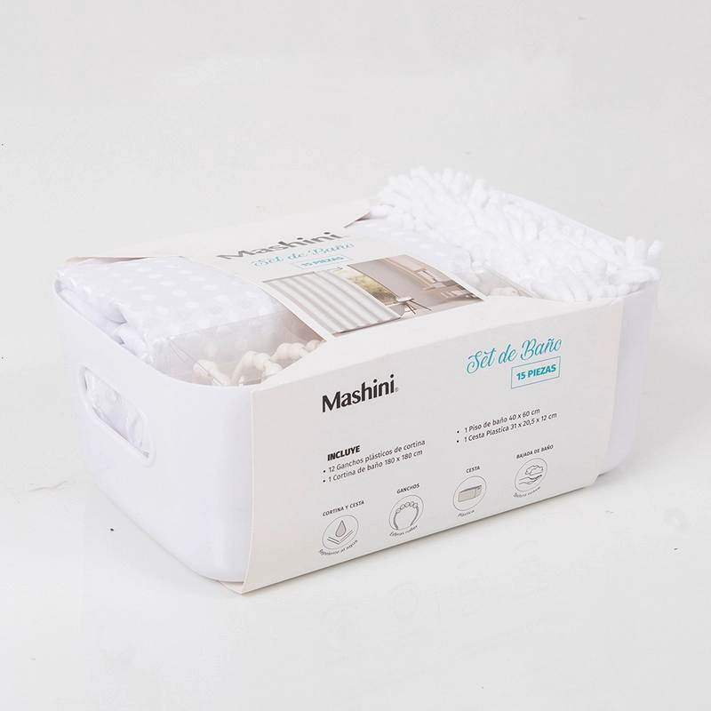 SET CORTINA+PISO+CANASTO 4 PZAS MASHINI BLANCO - 4