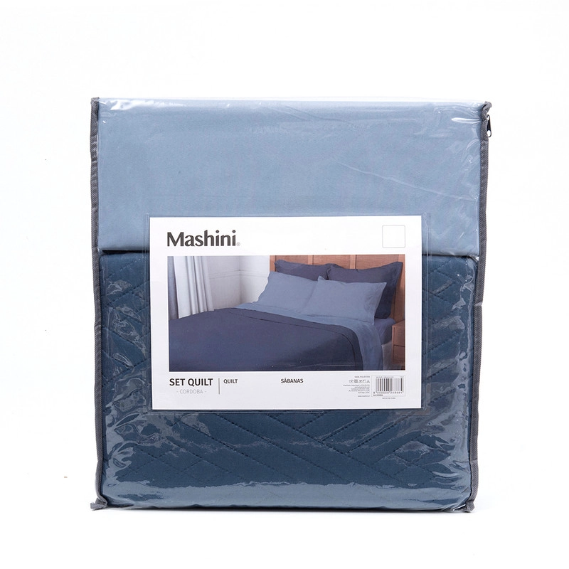 SET QUILT LISO + SABANA LISO 2 PLAZAS AZUL - 5
