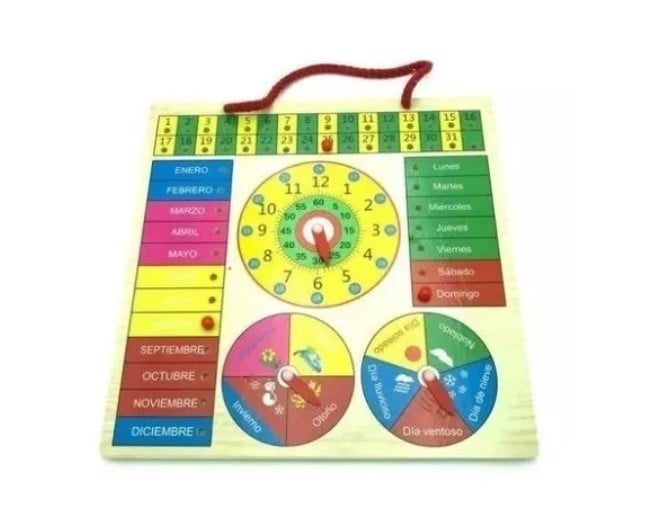 RELOJ CALENDARIO JUGUETE DE MADERA DIDACTICO APRENDIZAJE - 1