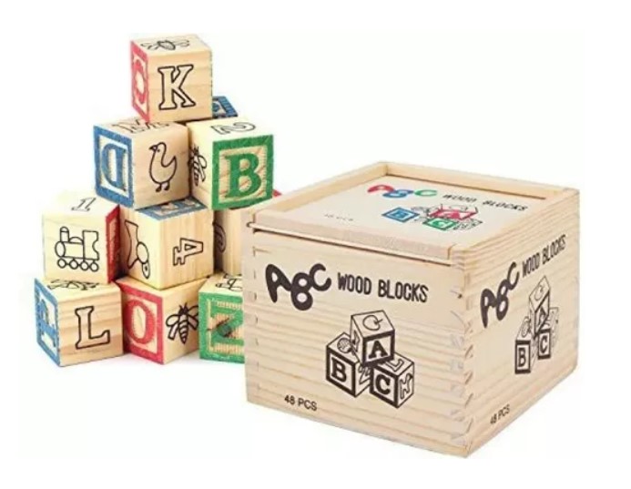 CUBO DE MADERA 48 PIEZAS JUGUETE DIDACTICO LETRAS Y NUMERO - 2