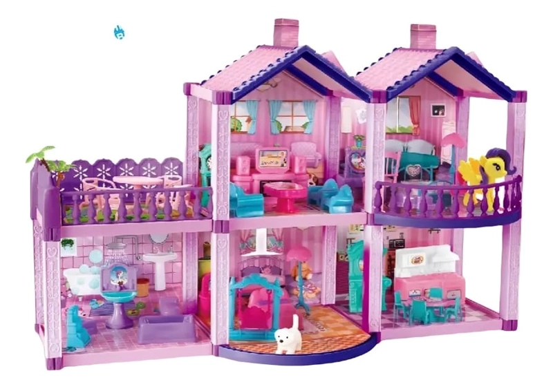 CASA DE MUÑECAS INFANTIL CON MUEBLES Y ANIMALES - 1