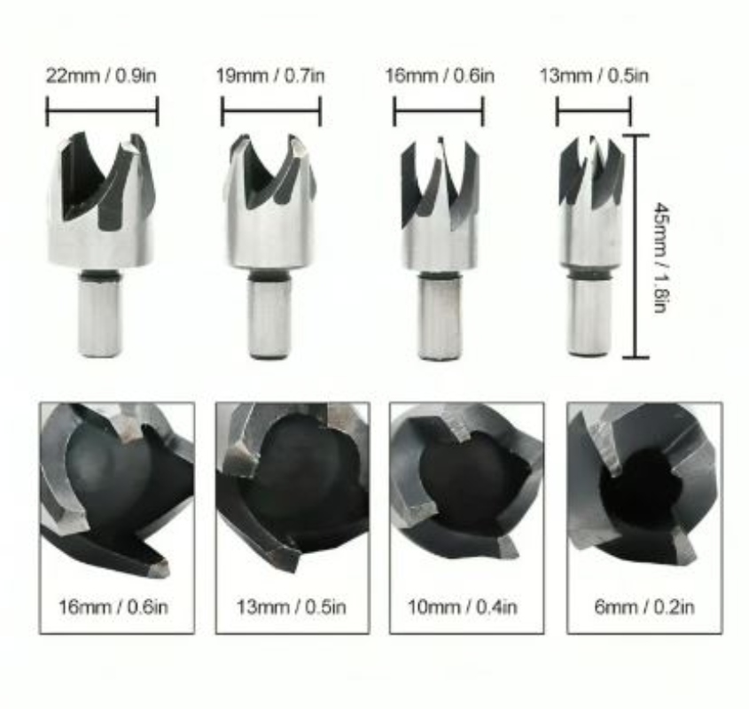 SET 4 BROCAS CORTADORAS DE TAPÓN O TARUGO PARA MADERA - 2