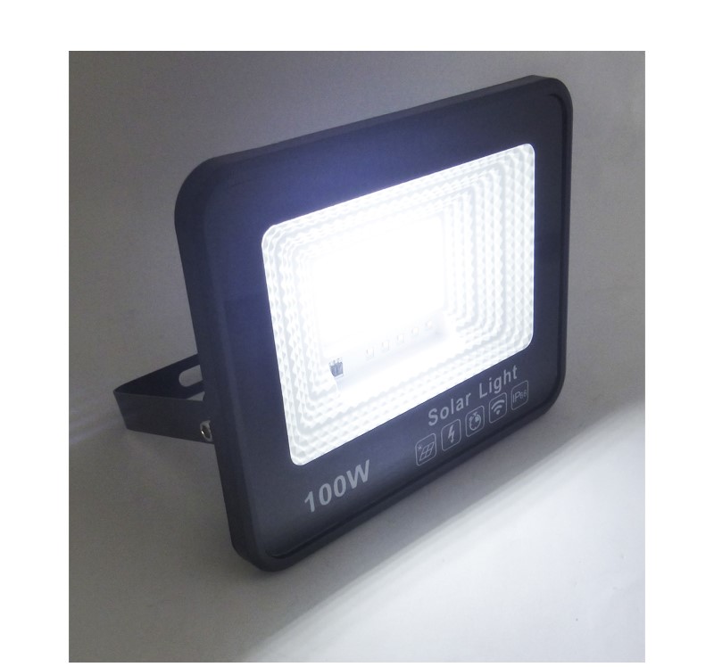 PROYECTOR SOLAR LED 100W CON PANEL SOLAR PVC 65 LED CONTROL REMOTO 20.5X17CM - 2