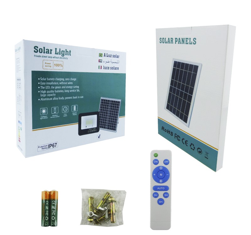 PROYECTOR SOLAR LED 100W CON PANEL SOLAR PVC 65 LED CONTROL REMOTO 20.5X17CM - 3