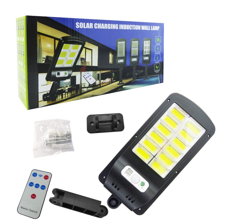 FOCO MINI SOLAR PARA PARED LED COB LUZ BLANCA CON 12 PLACAS,SENSOR,CONTROL 11 X 26CM EN CAJA - 3