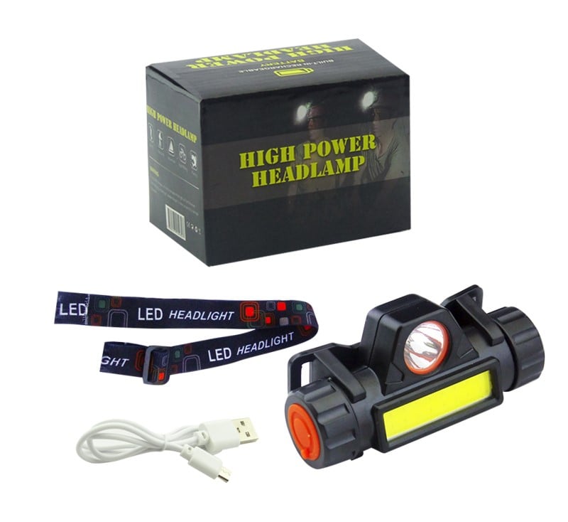 LINTERNA MINERO 1 LED Y 1 LED COB CON IMAN USB MICRO 5 PIN RECARGABLE EN CAJA - 1