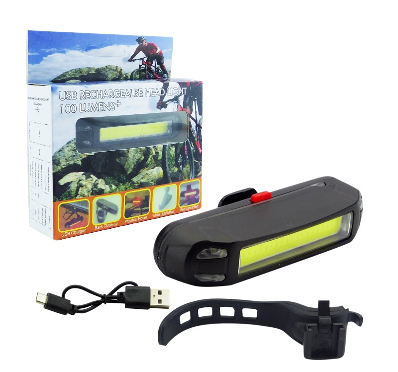 LUZ BICI DELANTERA 1 LED COB DUO USB RECARGABLE LUZ BLANCA Y ROJA EFECTOS EN CAJA - 3