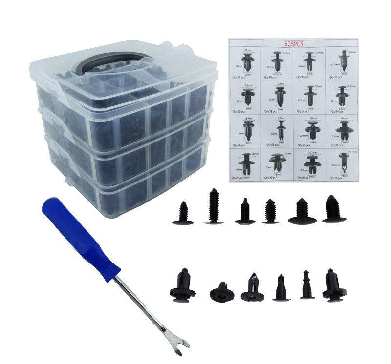 KIT DE CLIPS DE RETENCION PVC PARA AUTO CON 625 PCS Y 1 HERRAMIENTA UNIVERSAL EN CAJA - 3