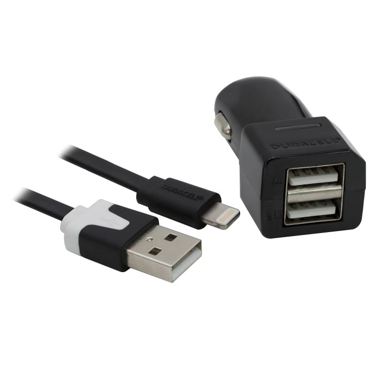 CARGADOR AUTO 2,1A + CABLE IPHONE 5/6 CERTIF DURACELL PRO183 - 3