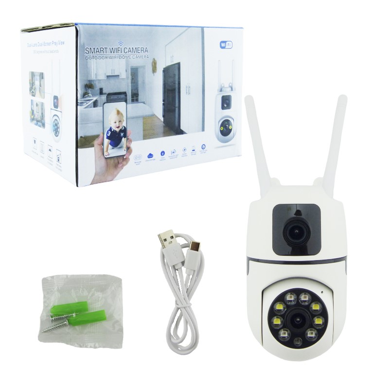CAMARA VIGILANCIA IP WIFI DOBLE LENTE MOD.E10 CON MOVIMIENTO 360 GRADOS 8 LED APP V380 PRO - 2