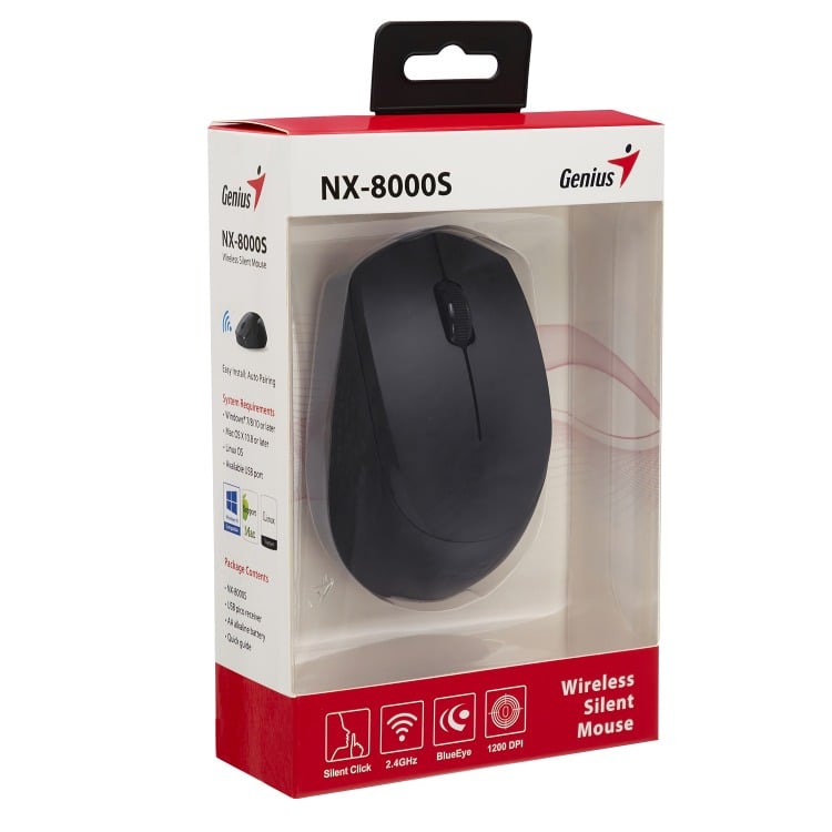 MOUSE INALÁMBRICO NEGRO SILENCIOSO AMBIDIESTRO NX-8000S 2.4GHZ - 1