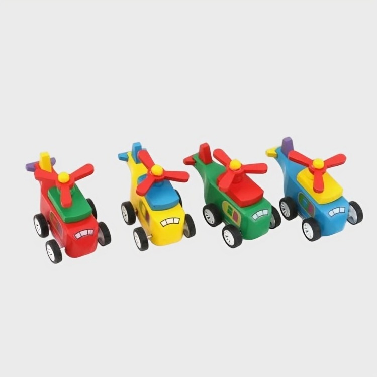 HELICÓPTERO JUGUETE MULTICOLOR MADERA A CUERDA 12CM NIÑOS - 2