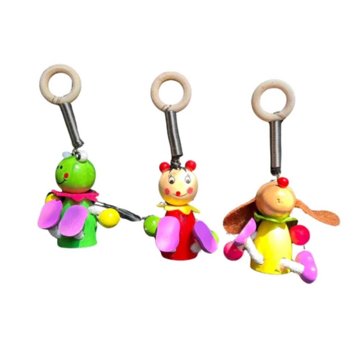SET 2 ANIMAL RESORTE MULTICOLOR COLGANTE JUGUETE MADERA - 1
