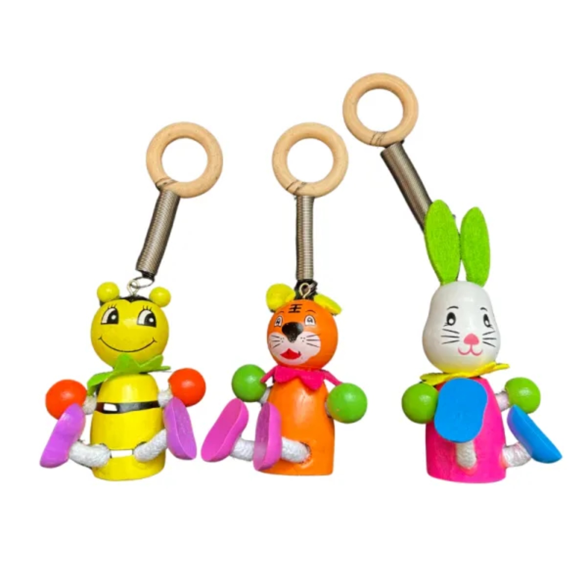 SET 2 ANIMAL RESORTE MULTICOLOR COLGANTE JUGUETE MADERA - 2