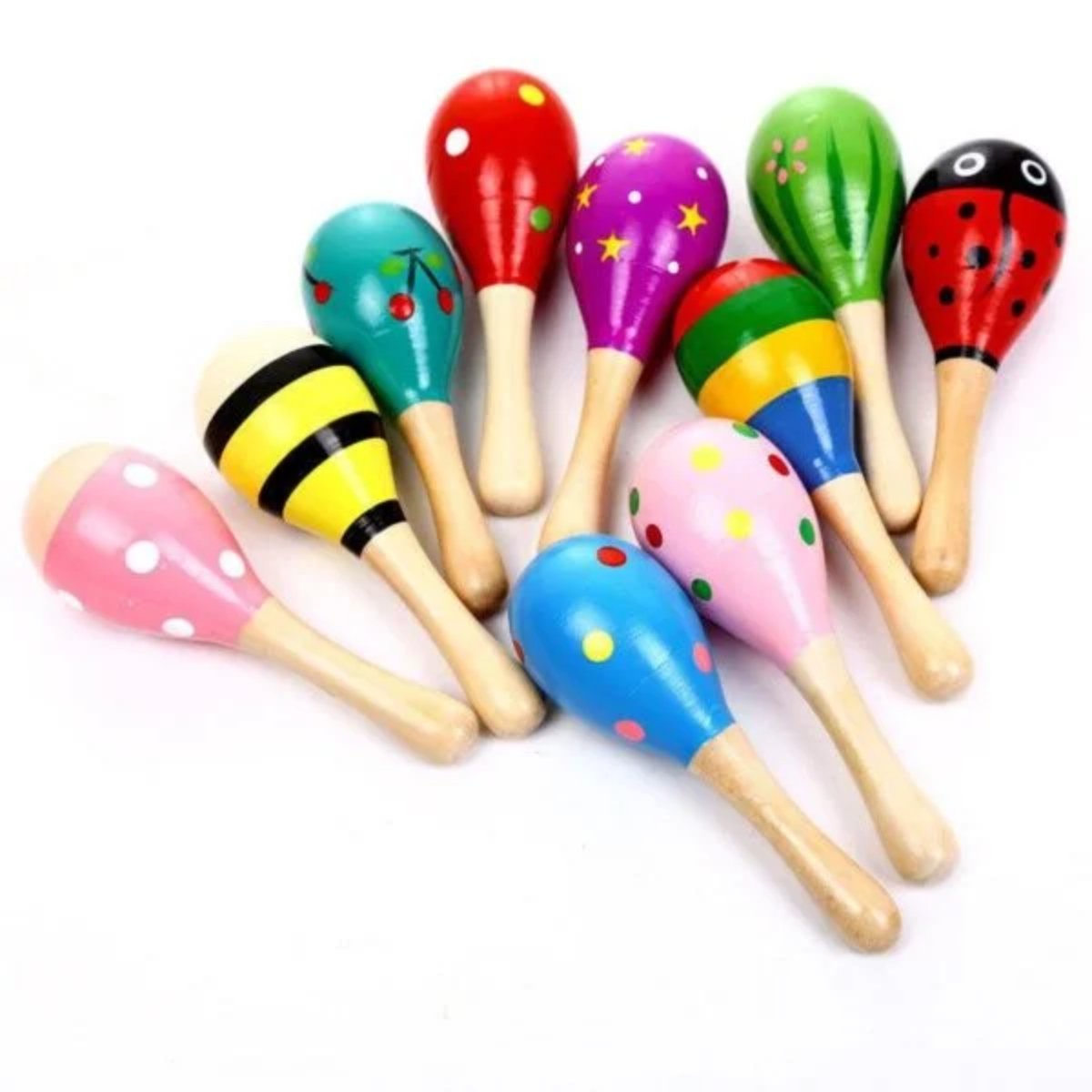 SET 2 MARACA MULTICOLOR MADERA SONAJERO - 2