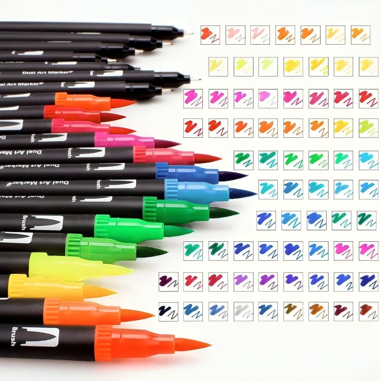 132 MARCADORES DOBLE PUNTA TIPO PINCEL COLORES - 1