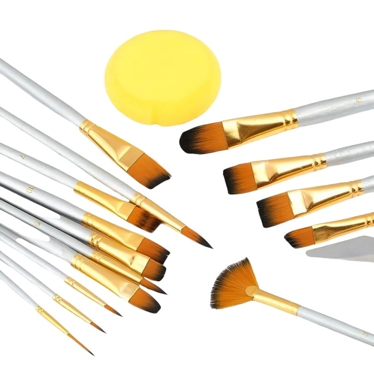 SET PINCELES 15 PIEZAS PELO SINTÉTICO ACUARELA ACRÍLICO OLEO - 1
