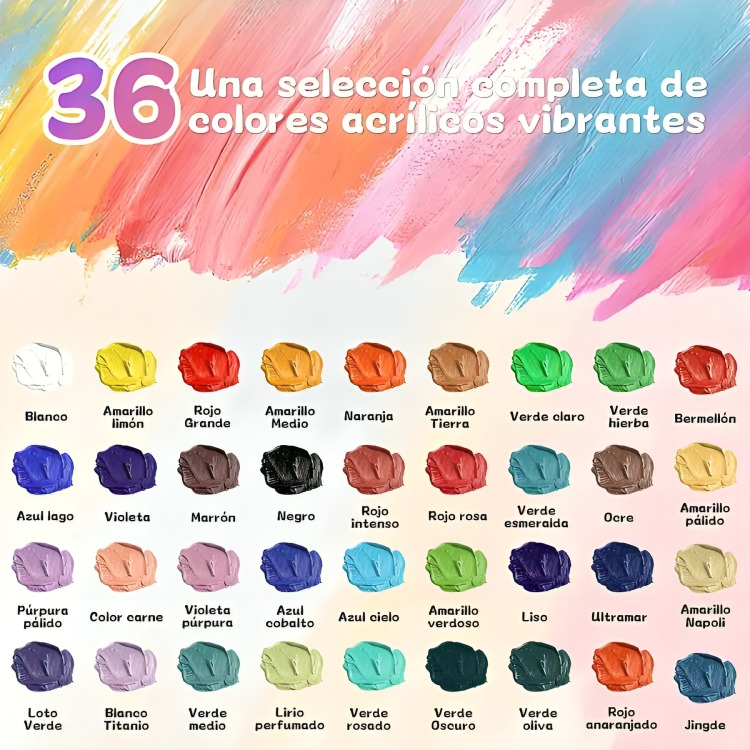 SET PINTURAS ACRÍLICAS 36 COLORES 12ML ARTE PROFESIONAL - 2