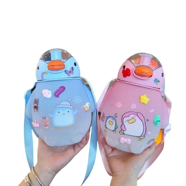 BOTELLA AGUA PINGUINO KAWAII CON STICKERS TURQUESA - 3