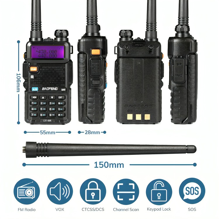 RADIO TRANSMISOR WALKIE TALKIE VHF UHF FM DUAL BAND UV-5R - 3
