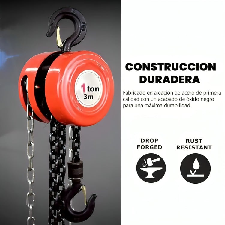 TECLE POLIPASTO MANUAL CON CADENA 1 TONELADAS X3 METROS - 2