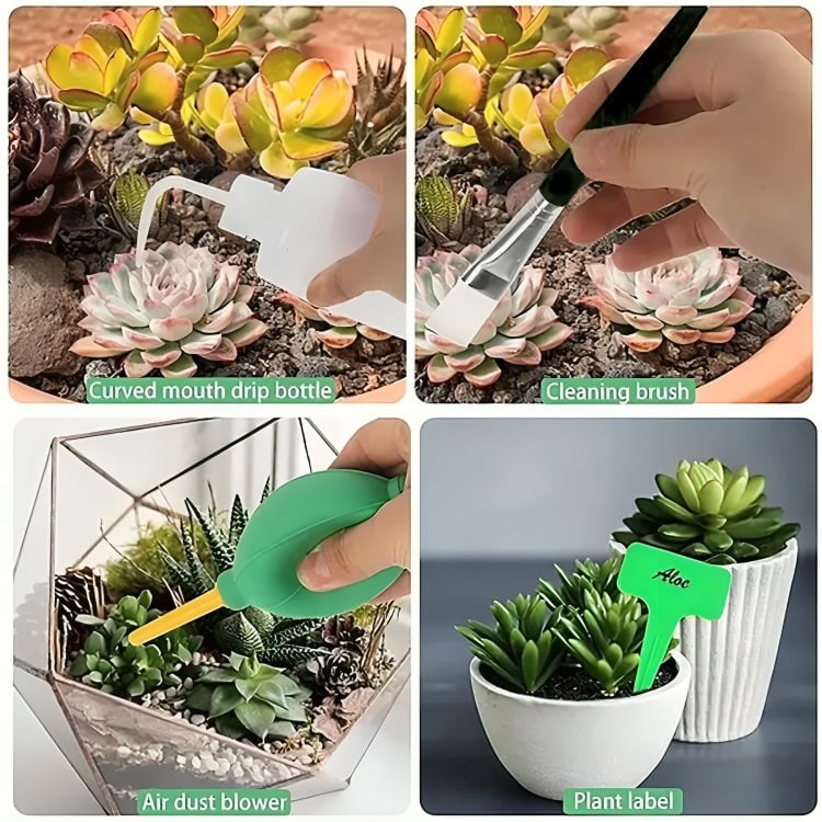 KIT MINI HERRAMIENTAS PLANTAS JARDINERÍA SUCULENTAS 15PIEZAS - 1
