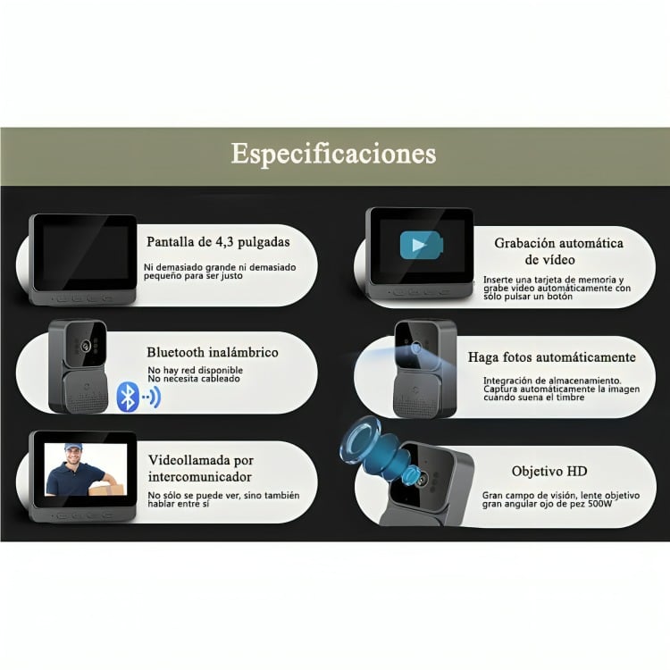 CITOFONO TIMBRE CAMARA INALAMBRICO CON PANTALLA 4.3 LCD - 1